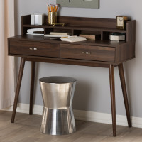 Baxton Studio SP 3210-00-Brown Disa Mid-Century Modern Walnut Brown Finished 2-Drawer Desk